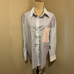 GeeGee Mixed Striped Blue and Pink Boyfriend Shirt, size Large